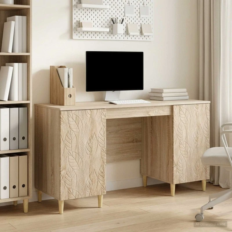 vidaXL Skrivebord Sonoma-eg Konstrueret Træ 142,5 x 50 x 75 cm