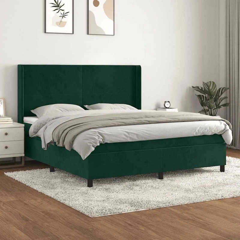 vidaXL Kontinentalseng 180x200 cm med fløjlsmadras, mørkegrøn