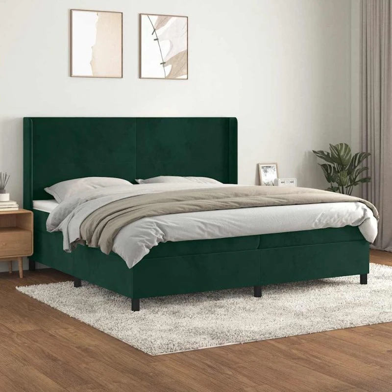 vidaXL Kontinentalseng 200x200 cm mørkegrøn med madras og topmadras