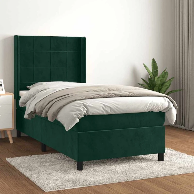 vidaXL Kontinentalseng 80x200 cm med madras i mørkegrøn fløjl