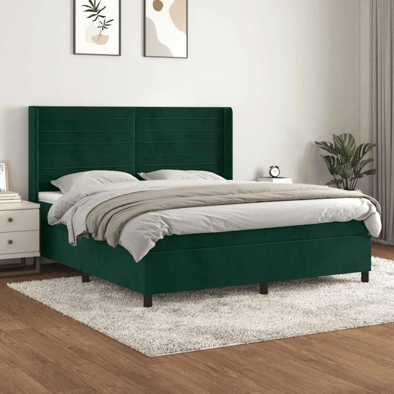 vidaXL Kontinentalseng 180x200 cm med fløjlsmadras, mørkegrøn