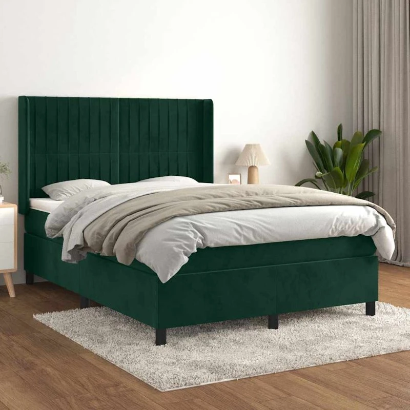 vidaXL Kontinentalseng 140x190 cm mørkegrøn med madras og justerbar gavl