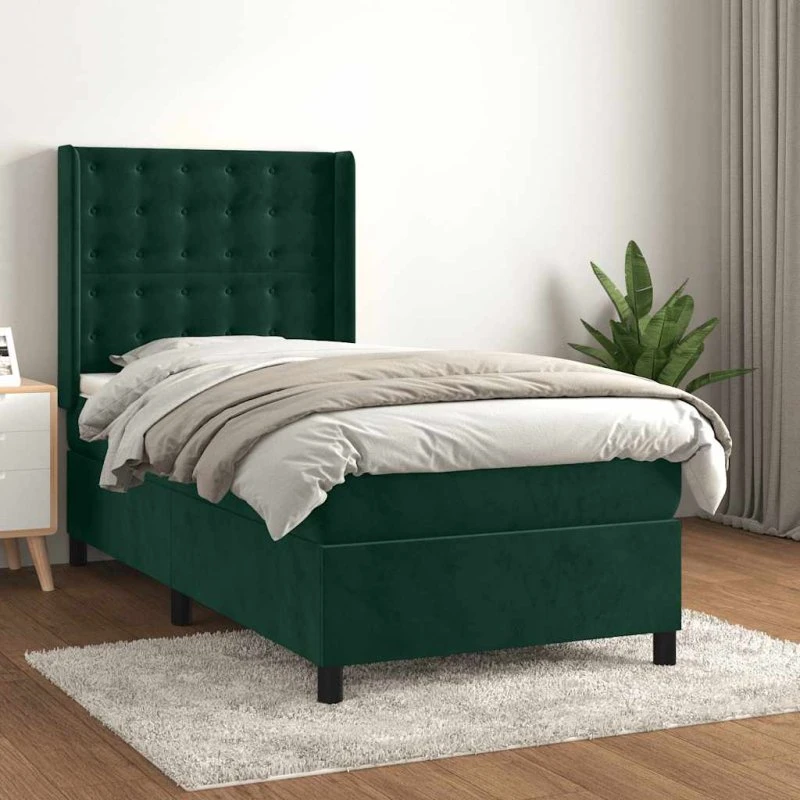 vidaXL Kontinentalseng 80x200 cm med madras, mørkegrøn fløjl
