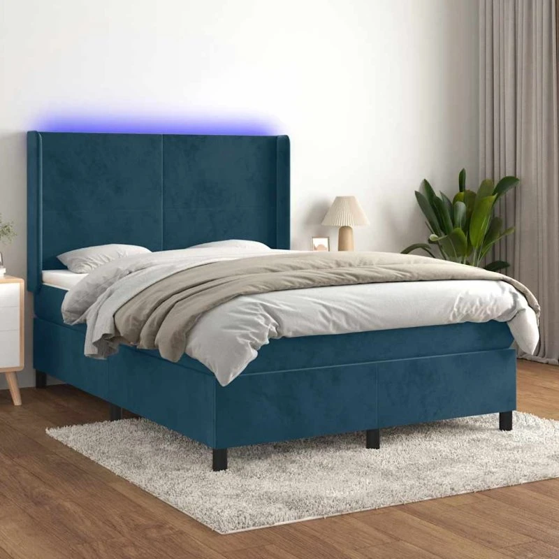 vidaXL Kontinentalseng 140x190 cm mørkeblå med LED-lys