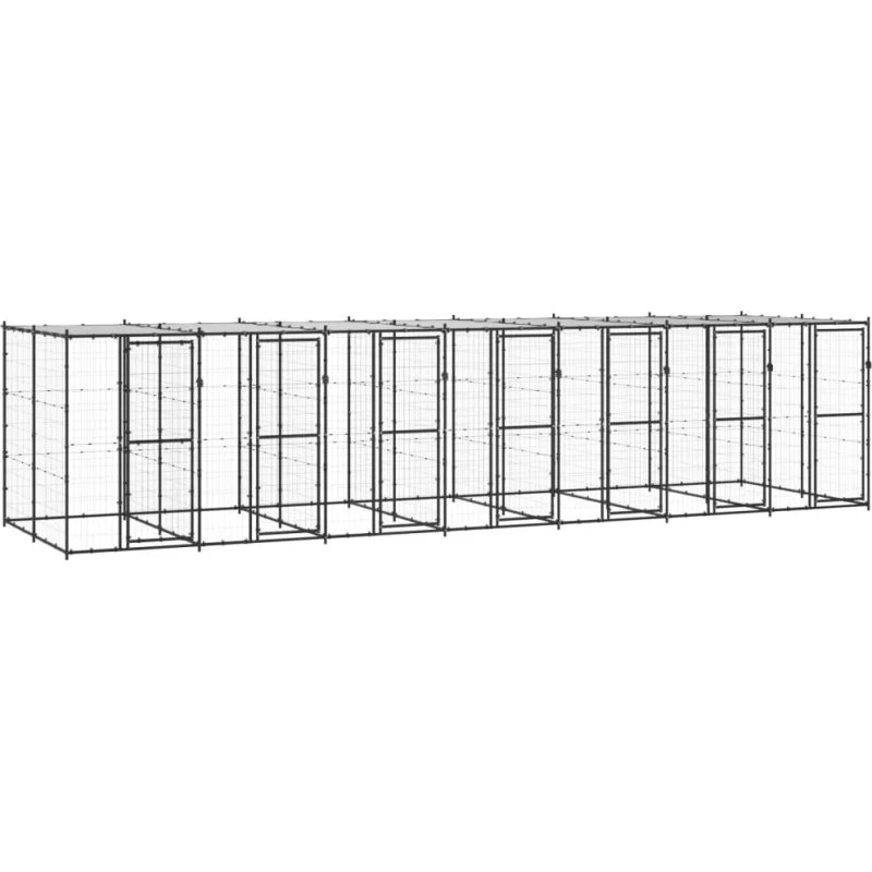 vidaXL udendørs hundebur 16,94 m² med tag, stål, sort/sølv