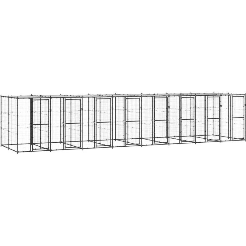vidaXL udendørs hundegård med tag 19,36 m² stål, sort/sølv