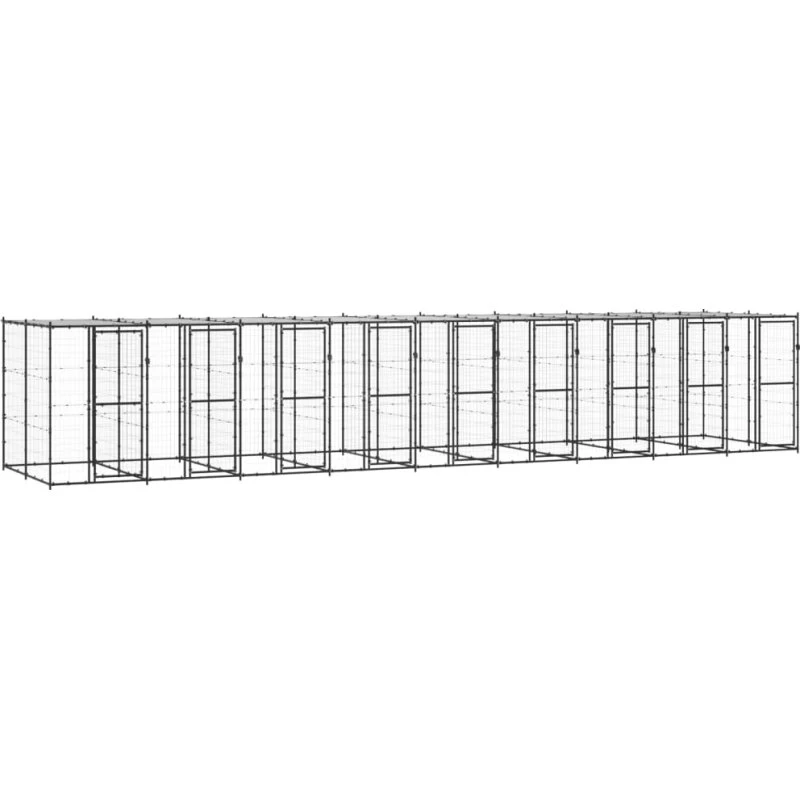 vidaXL Udendørs Hundebur 21,78 m² med Tag, Stål, Sort/Sølv