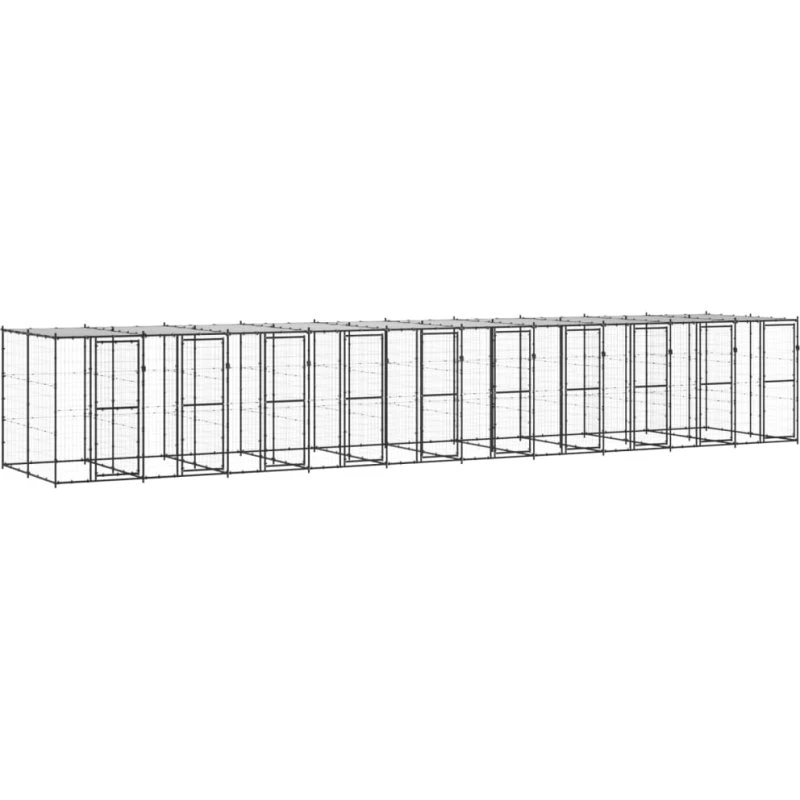 vidaXL udendørs hundegård med tag 24,2 m², pulverlakeret stål, sort/sølv