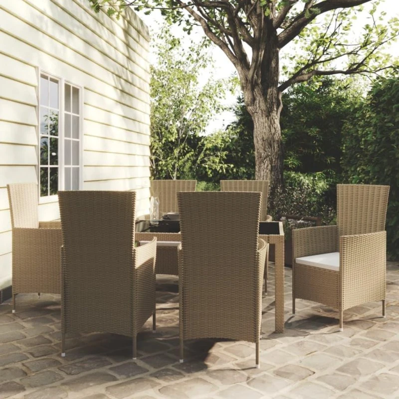 Bella Home Udendørs spisebordssæt 7 dele i polyrattan - beige