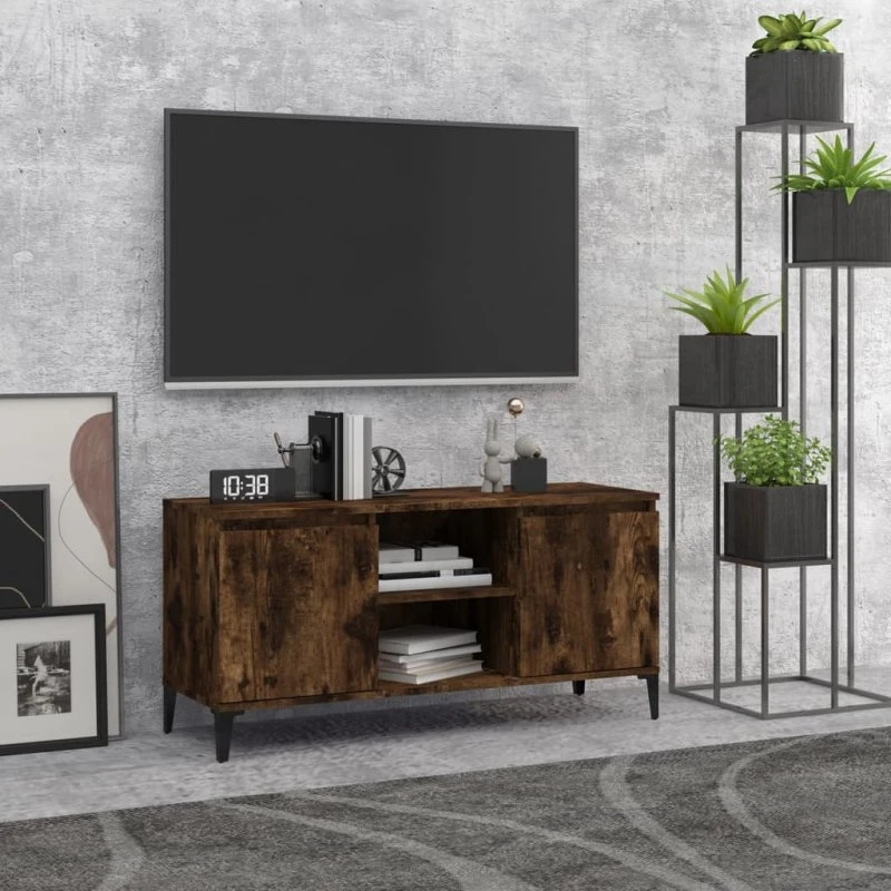 vidaXL tv-skab med metalben 103,5x35x50 cm røget egetræ
