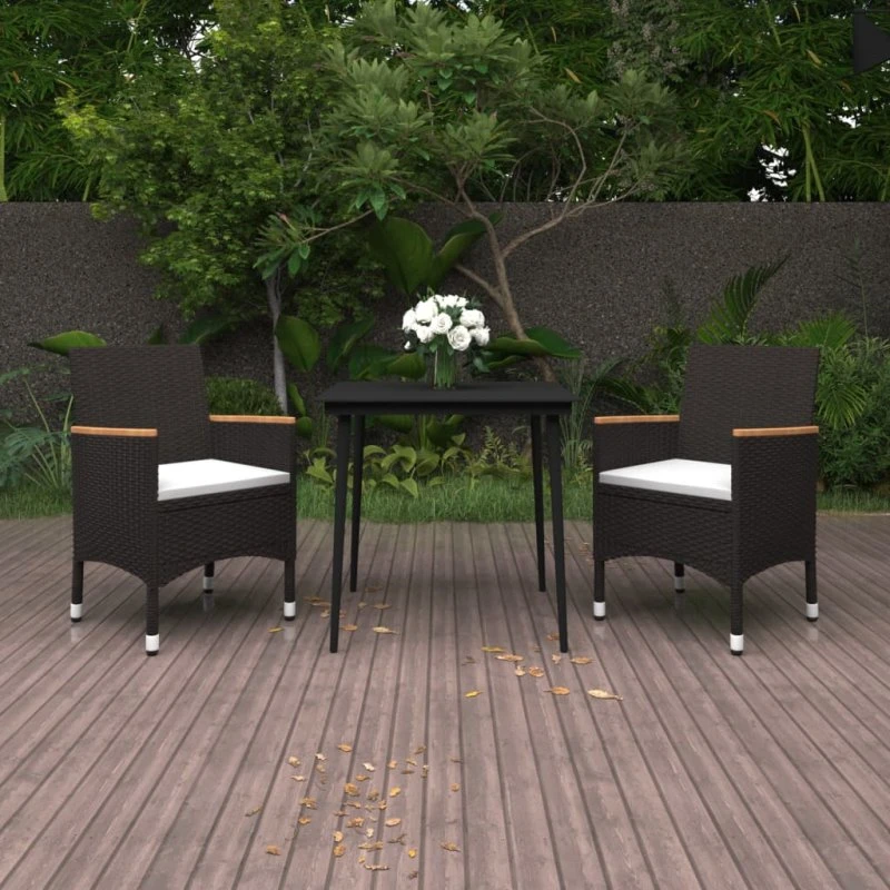 vidaXL 3-del spisebordssæt med polyrattan og glasbord