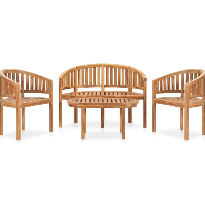 vidaXL 4-deligt loungesæt i massivt teak, bananfacon