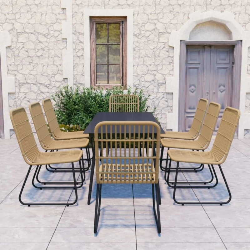 vidaXL Udendørs Spisebordssæt 9 dele, polyrattan & glas, eg/sort
