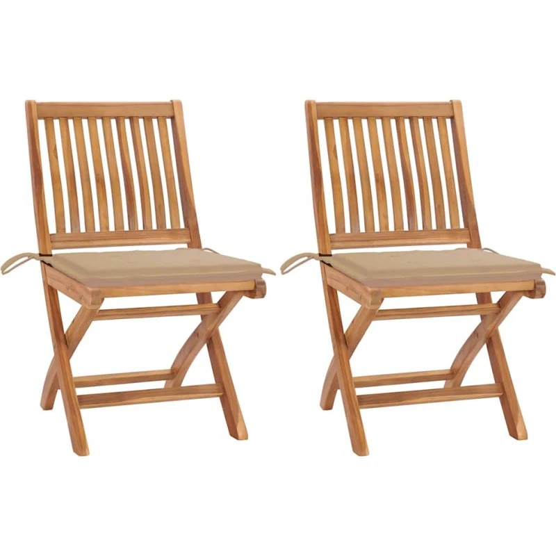 vidaXL Havestole 2 stk. i massivt teak med beige hynder