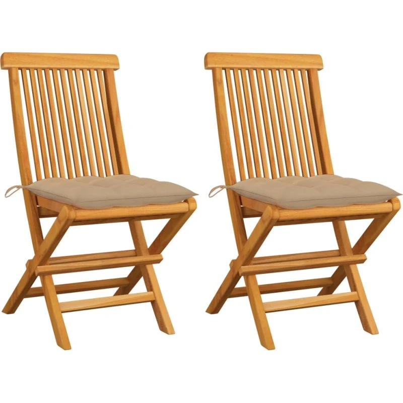 vidaXL Foldbare Havestole i Massivt Teaktræ med Beige Hynder, 2 stk.