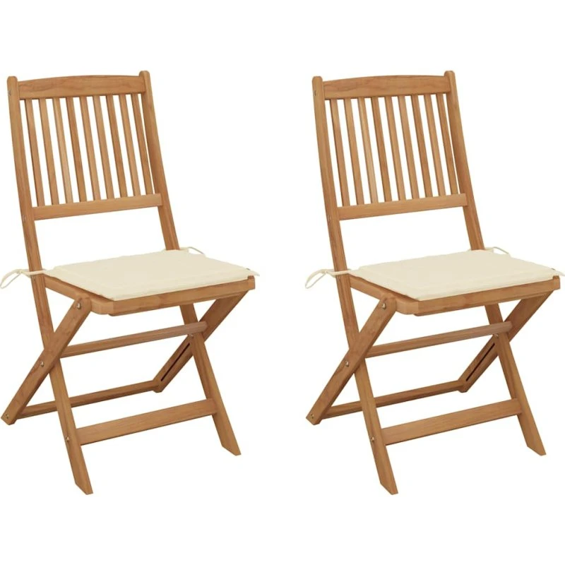 vidaXL foldbare havestole 2 stk. med hynder, massivt akacietræ