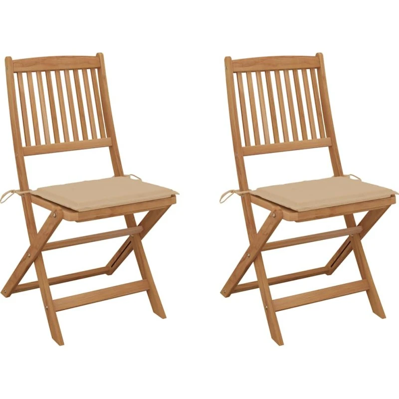 vidaXL Foldbare Havestole 2 stk. i Akacietræ med Hynder - Beige