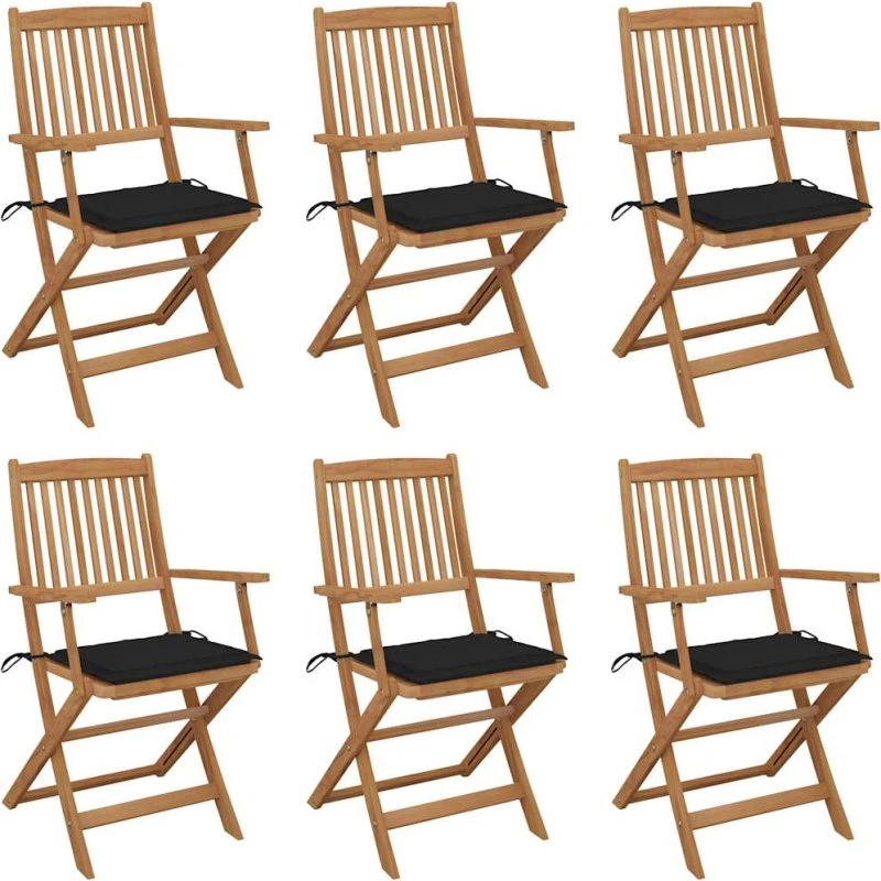 vidaXL Foldbare Havestole 6 stk. i Massivt Akacietræ med Hynder