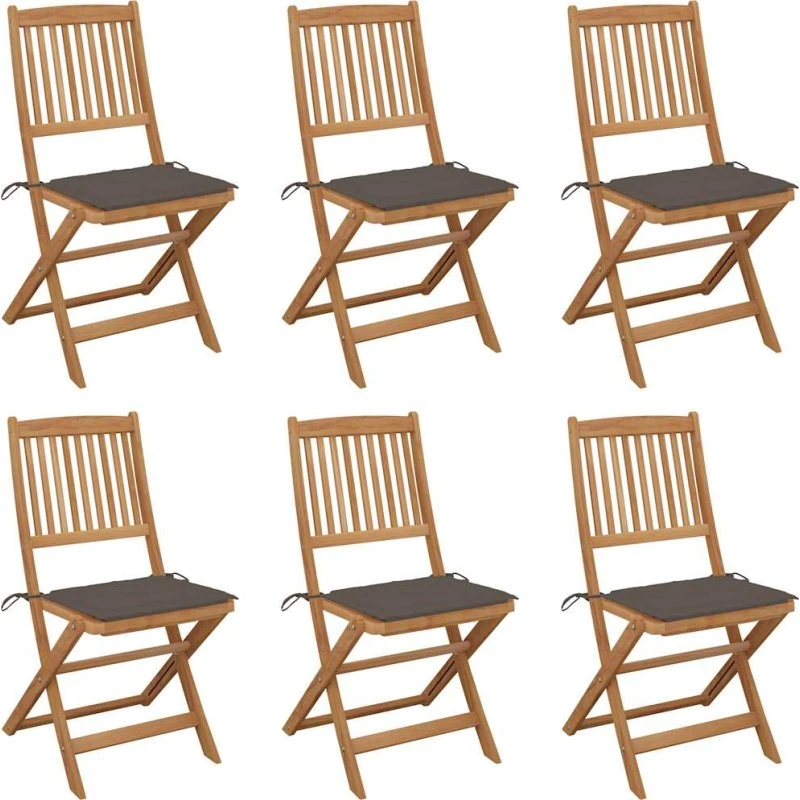 vidaXL Foldbare Havestole 6 stk. med Hynder, Massivt Akacietræ