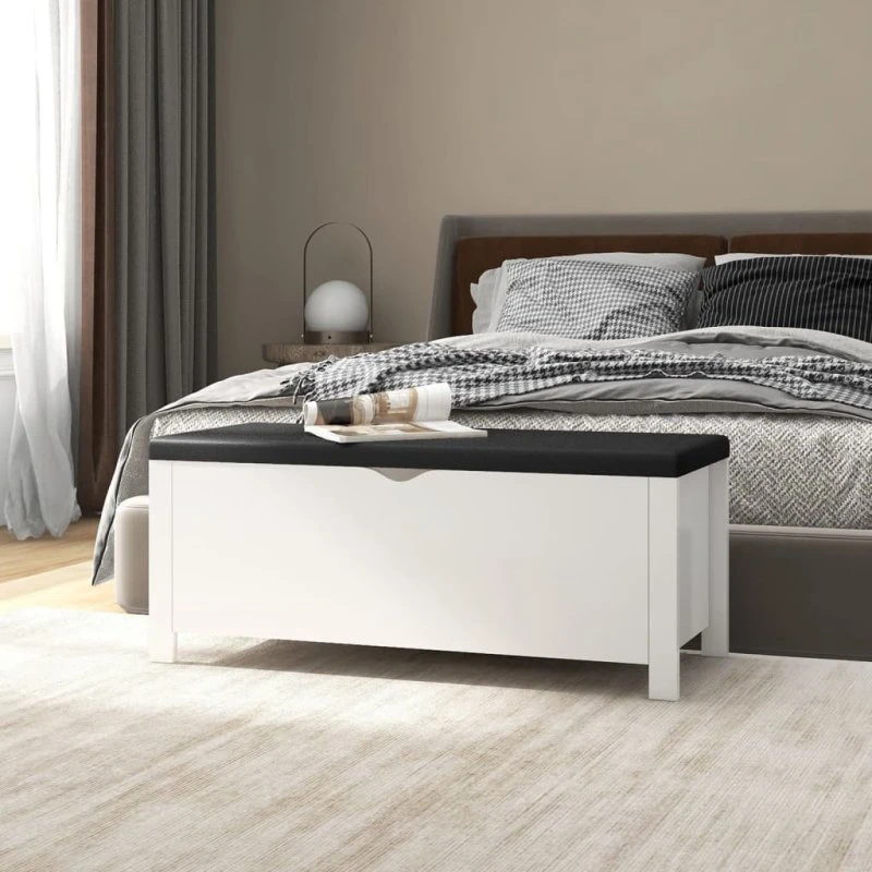 Sonoma-eg Opbevaringskasse 105x40x45 cm med hynde i hvid finish