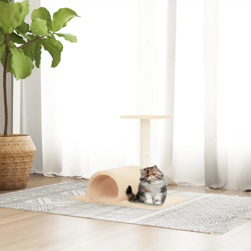 vidaXL kradsetræ med tunnel og platform 60x34,5x50 cm cremefarvet