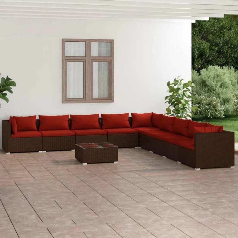 vidaXL 10-deligt loungesæt i polyrattan brun med modulært design