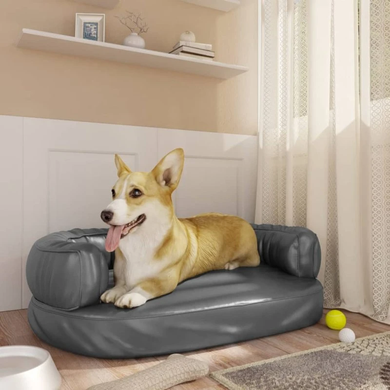 vidaXL ergonomisk hundeseng 60x42 cm grå skum og kunstlæder