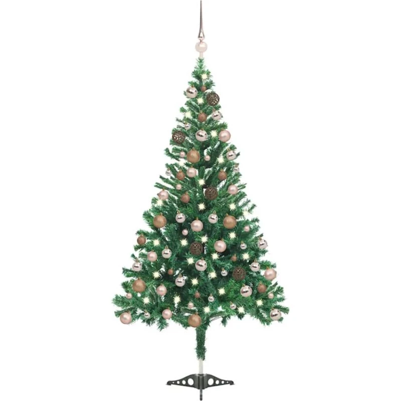 vidaXL Kunstigt Juletræ 120 cm med LED-lys og kugler, 230 grene
