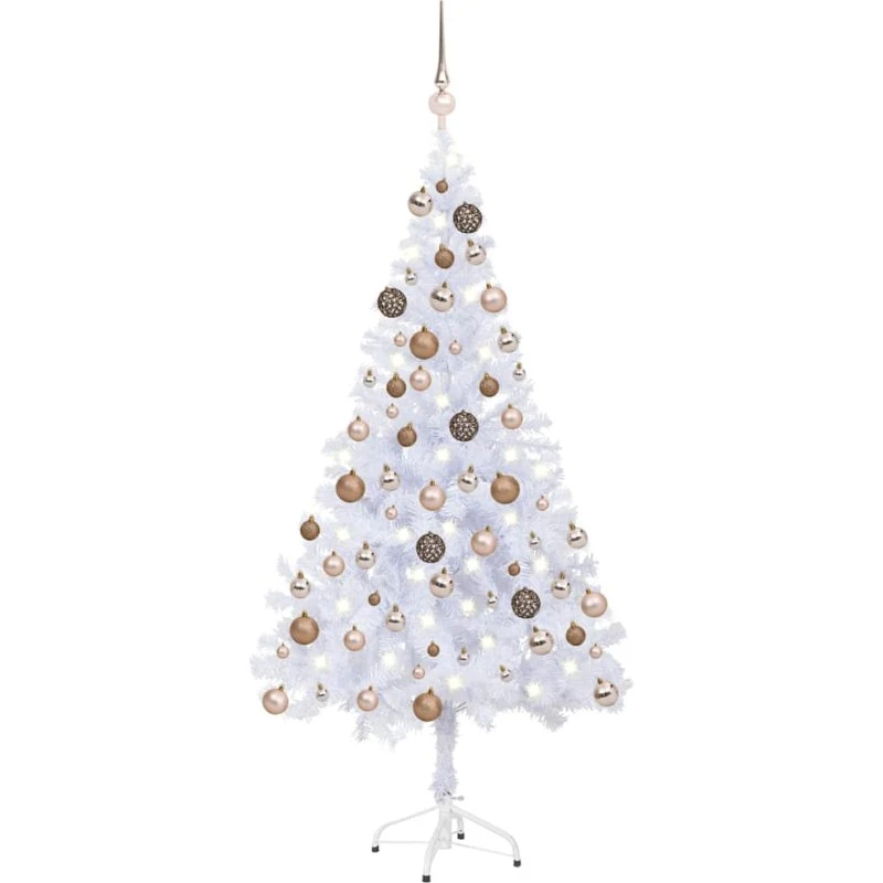 vidaXL hvid kunstigt juletræ 150 cm med LED-lys og kugler