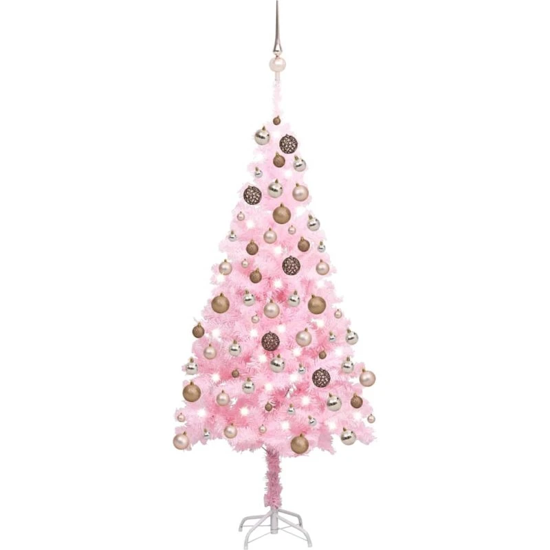 vidaXL lyserødt kunstigt juletræ 180 cm med LED-lys og kugler