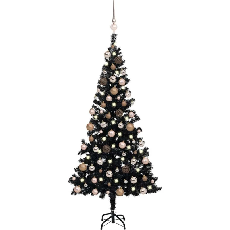 vidaXL Kunstigt juletræ 150 cm sort PVC med lys og kugler