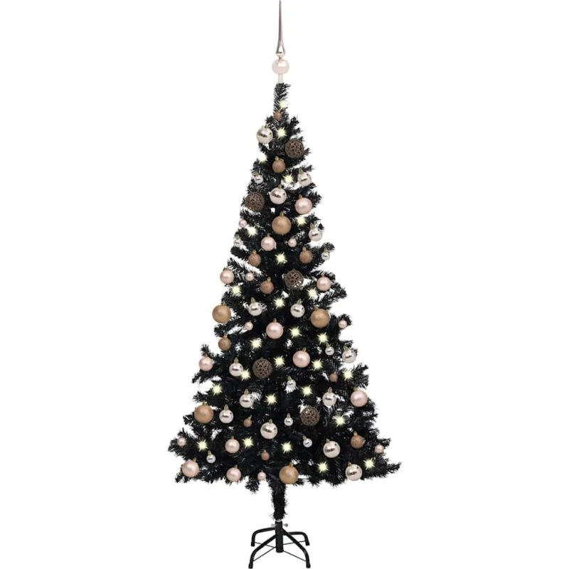vidaXL Kunstigt juletræ 180 cm sort med LED-lys og kugler