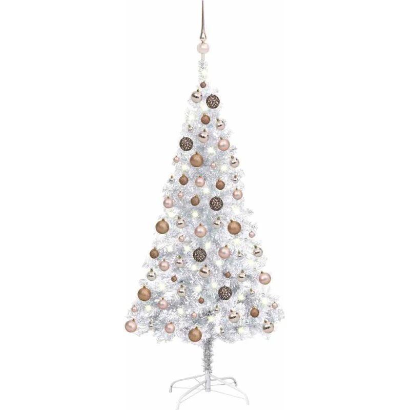 vidaXL Kunstigt Juletræ 120 cm Sølv med LED-lys og Kugler