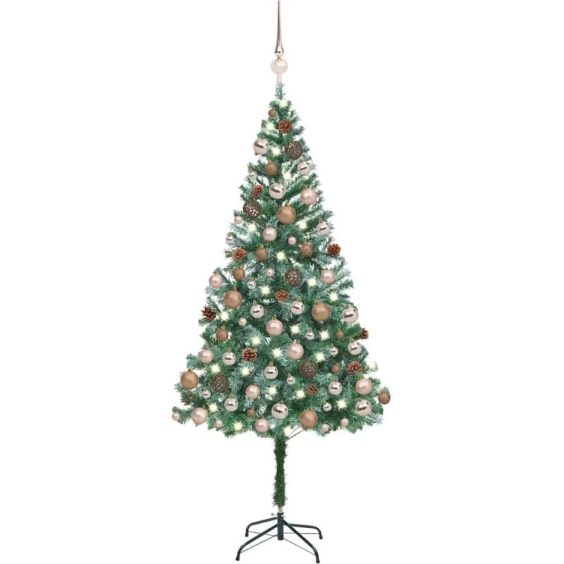 vidaXL Kunstigt juletræ 180 cm med lys, kugler og grankogler