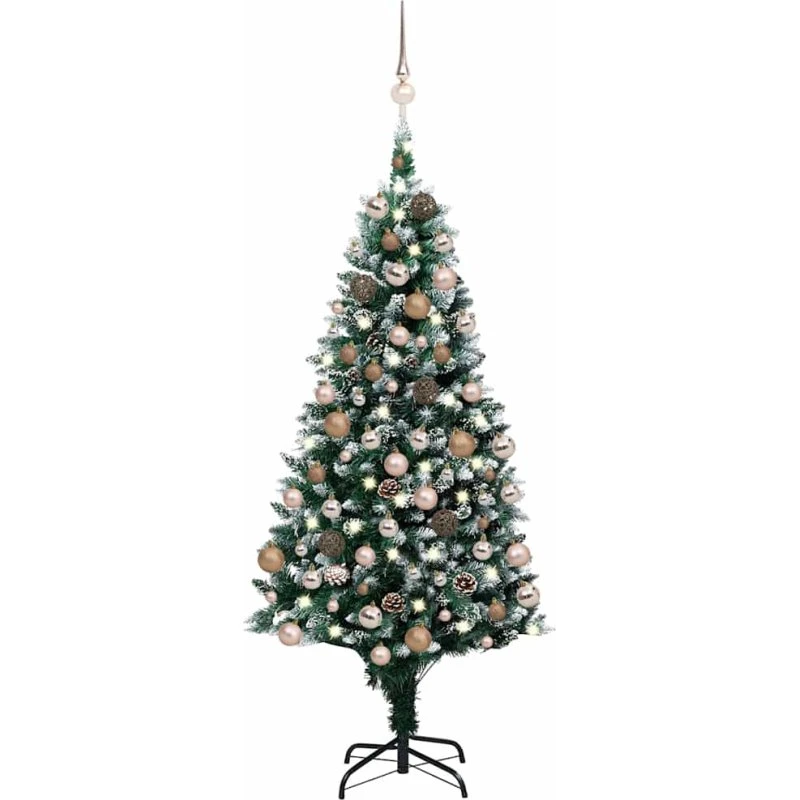 vidaXL Kunstigt Juletræ 180 cm med LED, Kuglesæt og Fyrrekogler - Grøn/Hvid