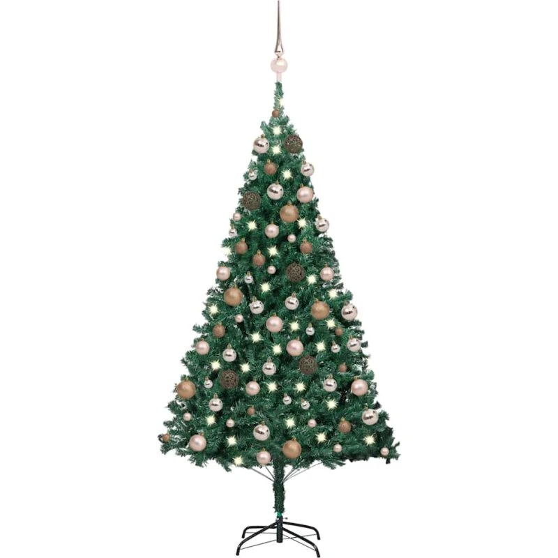 vidaXL Kunstigt Juletræ 180 cm Grønt PVC med LED-lys og Kugler