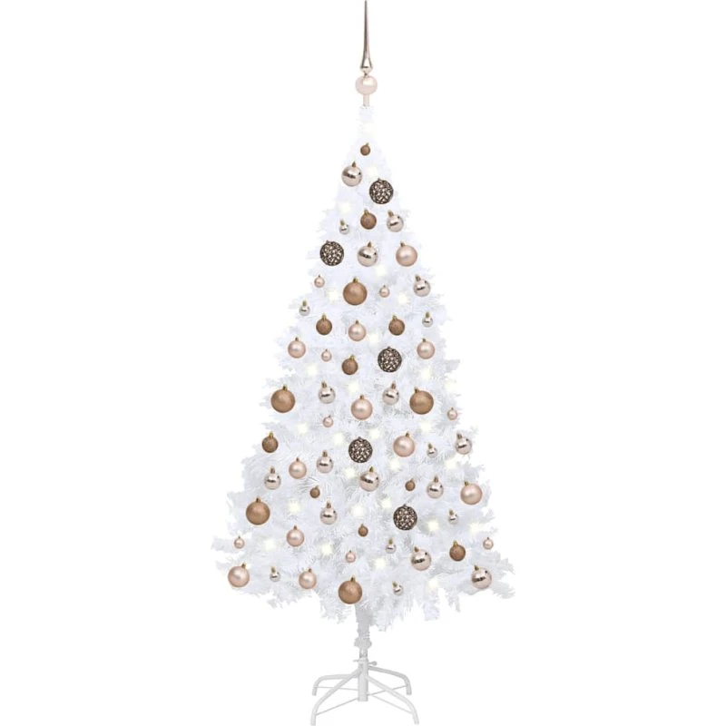 vidaXL Kunstigt Juletræ 120 cm Hvid PVC med LED-lys og Kugler