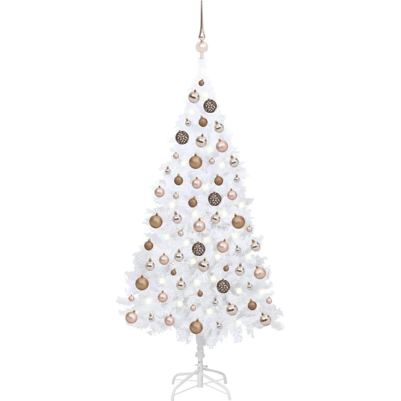 vidaXL Kunstigt Juletræ 150 cm Hvid PVC med LED-lys og Kuglesæt