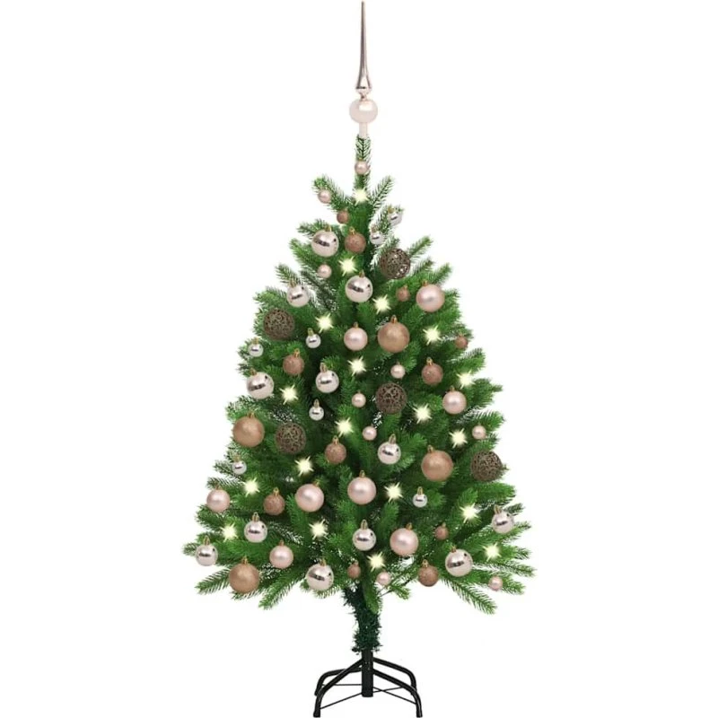 vidaXL Kunstigt Juletræ 120 cm med LED-lys og kugler, Grøn