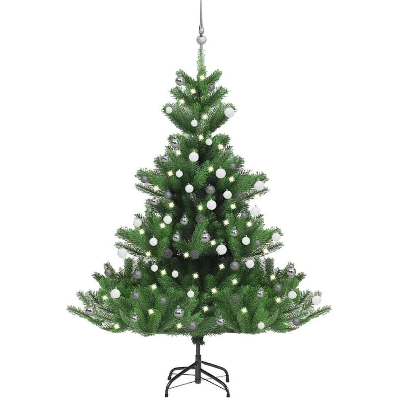 vidaXL Kunstigt Juletræ Nordmannsgran 180 cm med LED og Kugler Grøn