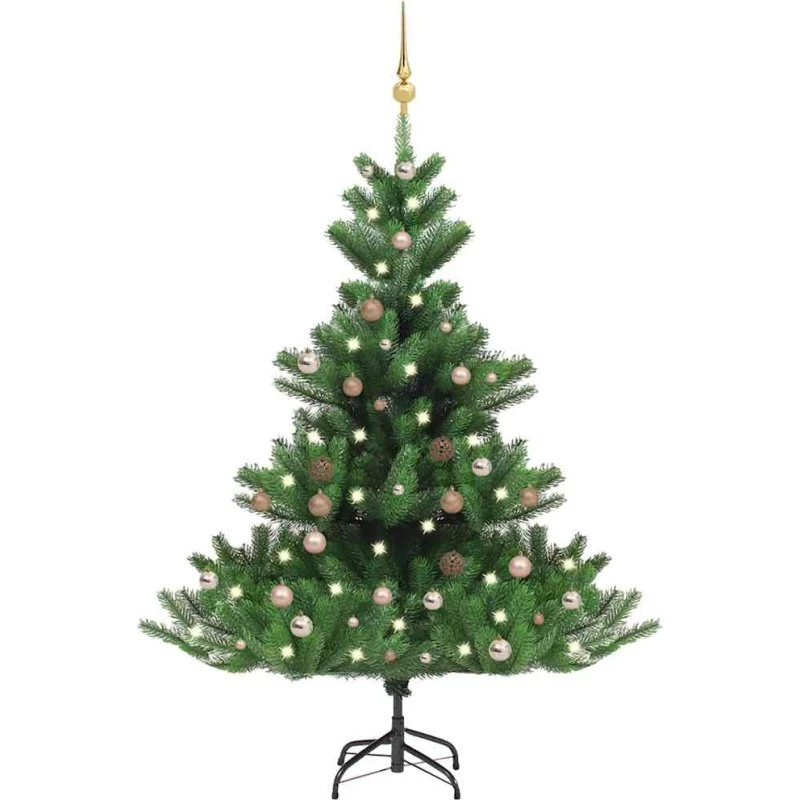 vidaXL Kunstigt Juletræ Nordmannsgran 180 cm Grøn med LED og Kugler