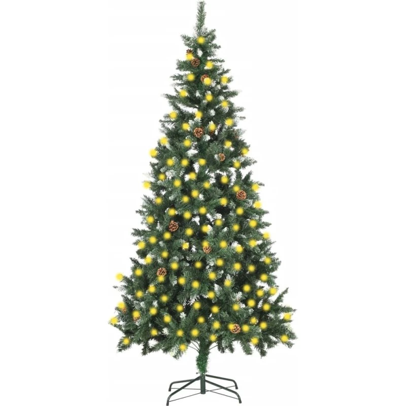 vidaXL Kunstigt Juletræ 210 cm med LED-lys Grøn/Hvid