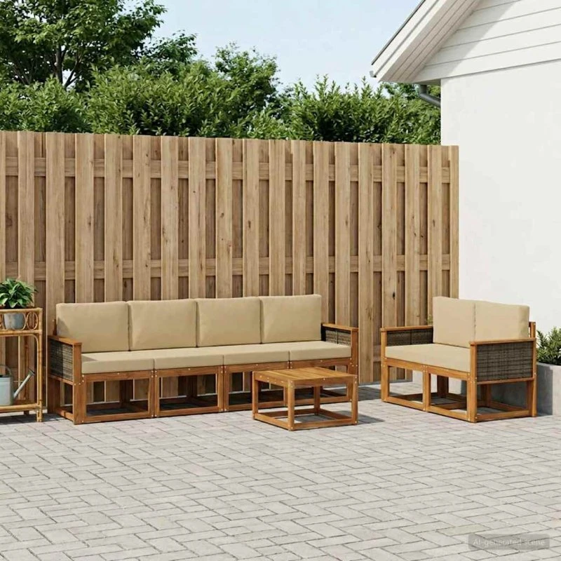 vidaXL Udendørs Sofagruppe 6 dels Naturfarvet