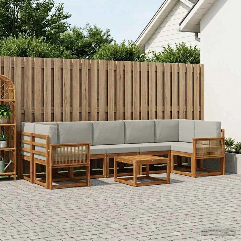vidaXL Udendørs Sofagruppe 8 pc Natur/Lysegrå Akacietræ Modulær