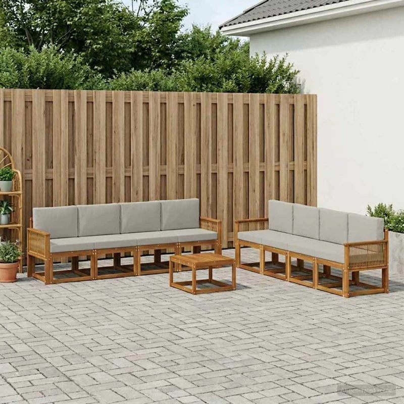 vidaXL Udendørs Sofagruppe 9 pcs Natur/lysegrå Akacietræ