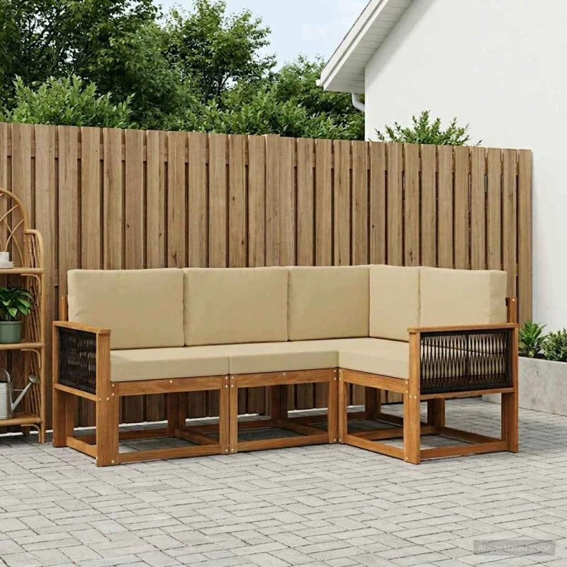 vidaXL Udendørs Sofagruppe 4-pers. Naturlig Akacietræ & Beige Polyester