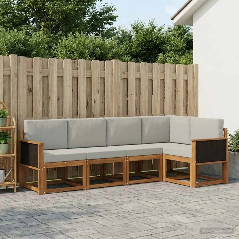 vidaXL Udendørs Sofagruppe 5-pc Natur/lysegrå Akacietræ