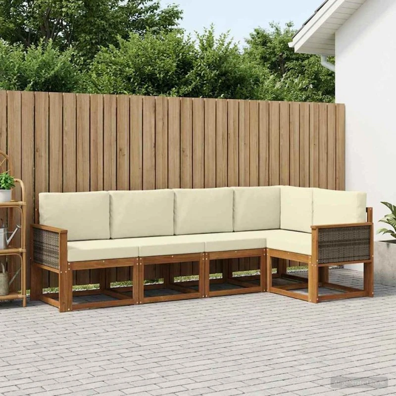 vidaXL Udendørs Sofagruppe 5-pers. Akacietræ Naturlig/Fløde