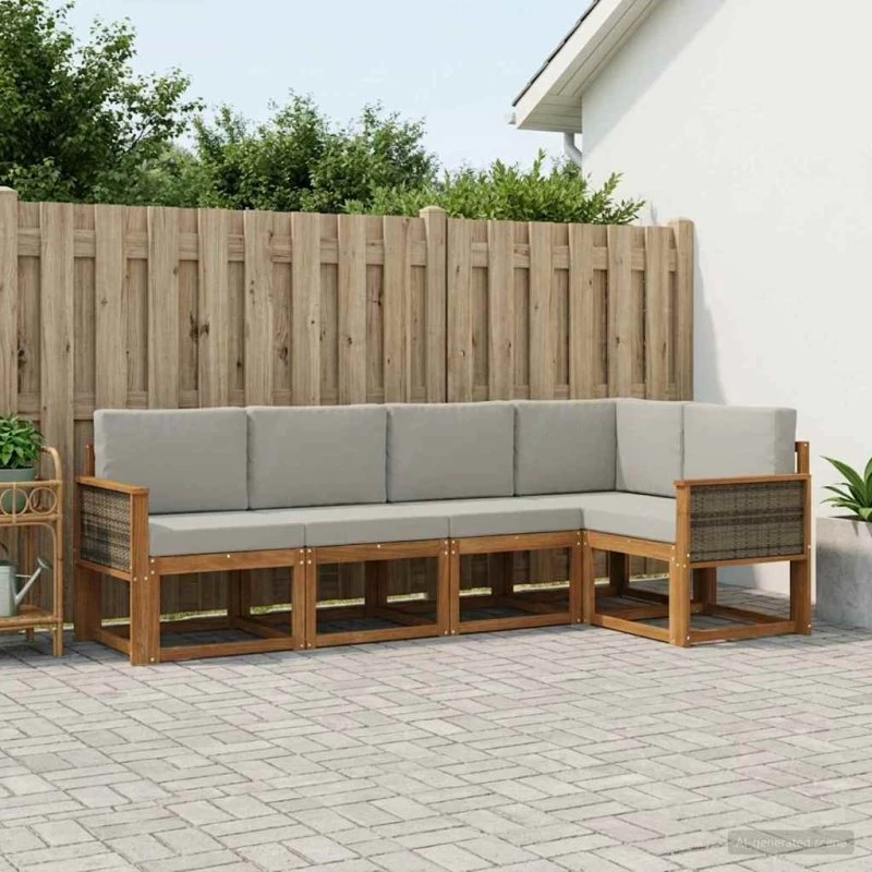 vidaXL Udendørs Sofagruppe 5-pc Natur/lysegrå Akacietræ