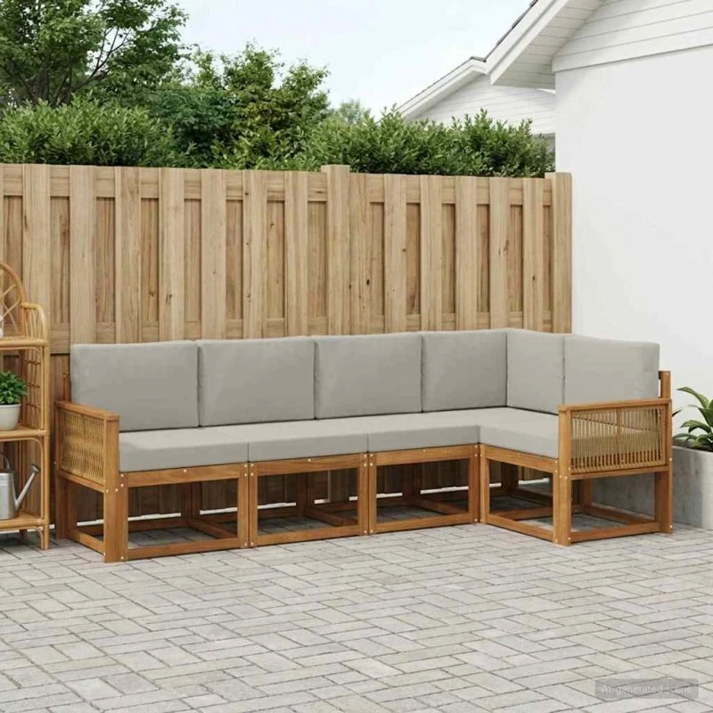 vidaXL Udendørs Sofagruppe 5-pc Natur/lysegrå Akacietræ